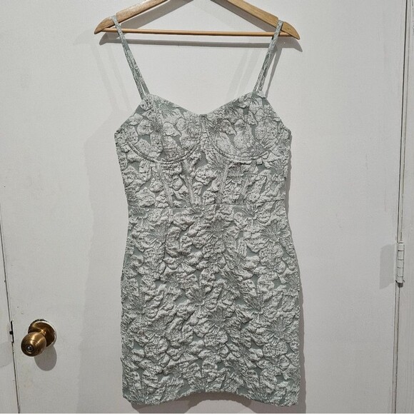 Shein - Dress Embossed Mini Floral Print Bodycon - Size L - Mint - Picture 2 of 7